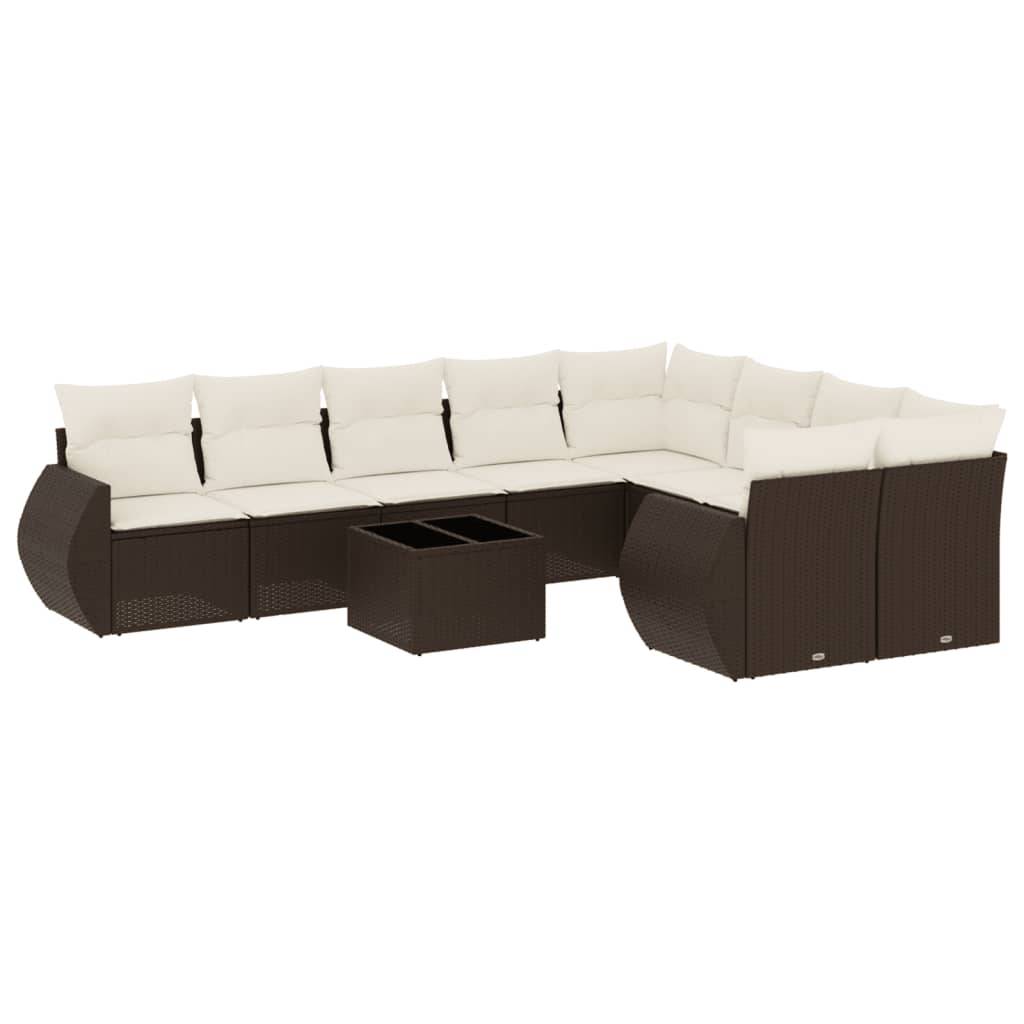 vidaXL 10-tlg. Garten-Sofagarnitur mit Kissen Braun Poly Rattan