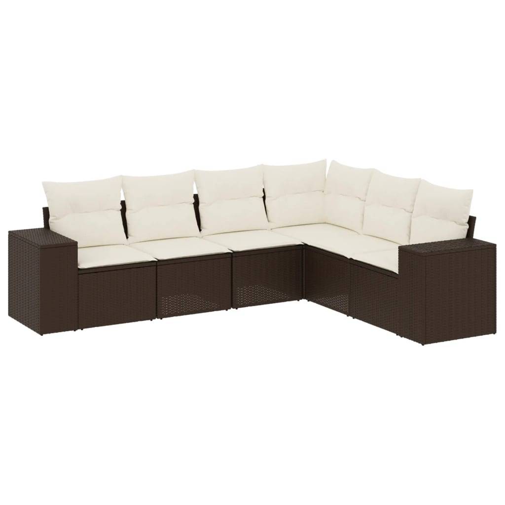 vidaXL 6-tlg. Garten-Sofagarnitur mit Kissen Braun Poly Rattan