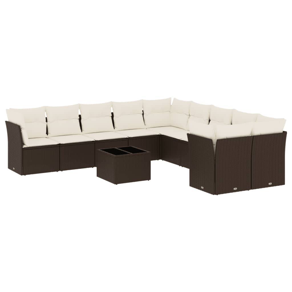 vidaXL 11-tlg. Garten-Sofagarnitur mit Kissen Braun Poly Rattan