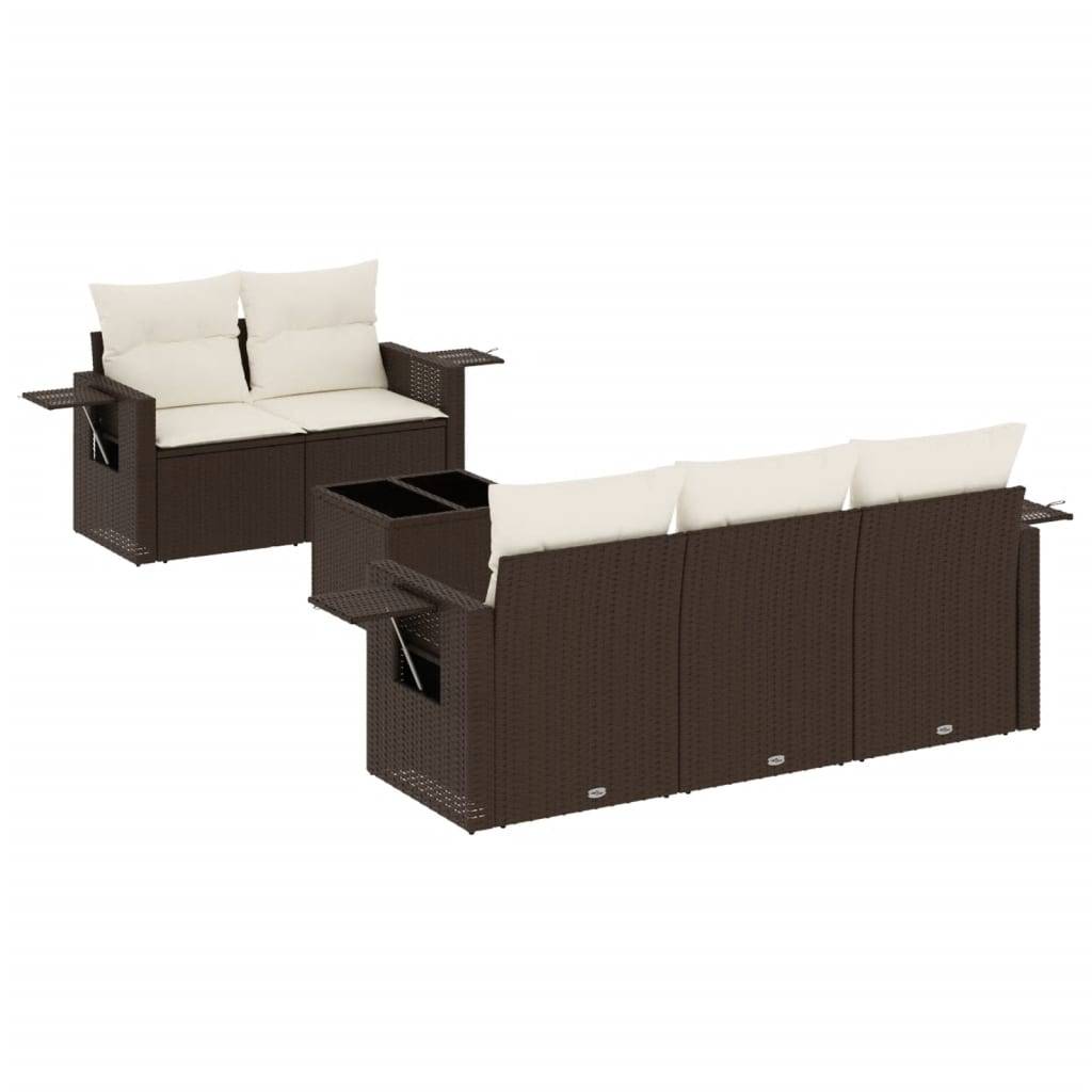 vidaXL 6-tlg. Garten-Sofagarnitur mit Kissen Braun Poly Rattan
