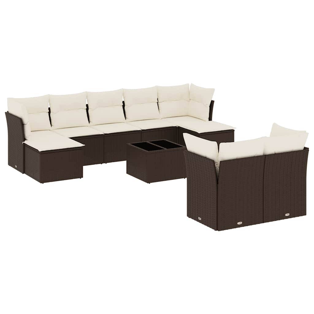 vidaXL 10-tlg. Garten-Sofagarnitur mit Kissen Braun Poly Rattan