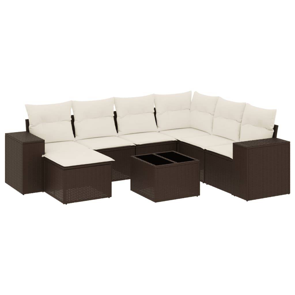 vidaXL 8-tlg. Garten-Sofagarnitur mit Kissen Braun Poly Rattan
