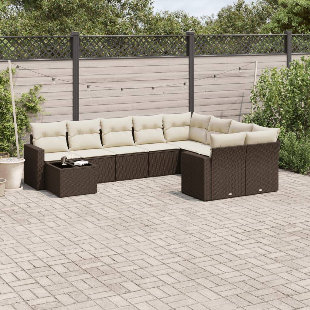 vidaXL 10-tlg. Garten-Sofagarnitur mit Kissen Braun Poly Rattan
