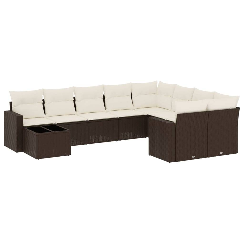 vidaXL 10-tlg. Garten-Sofagarnitur mit Kissen Braun Poly Rattan