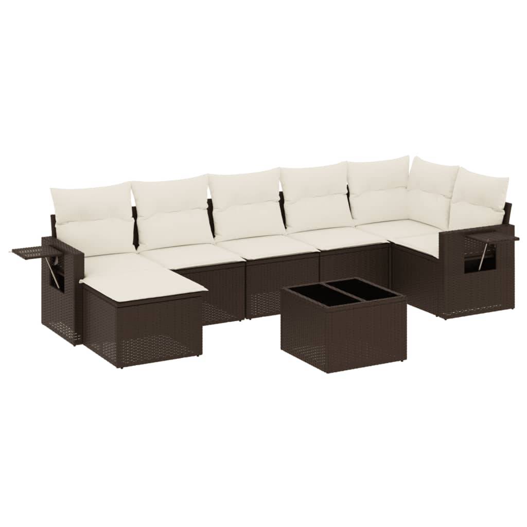 vidaXL 8-tlg. Garten-Sofagarnitur mit Kissen Braun Poly Rattan
