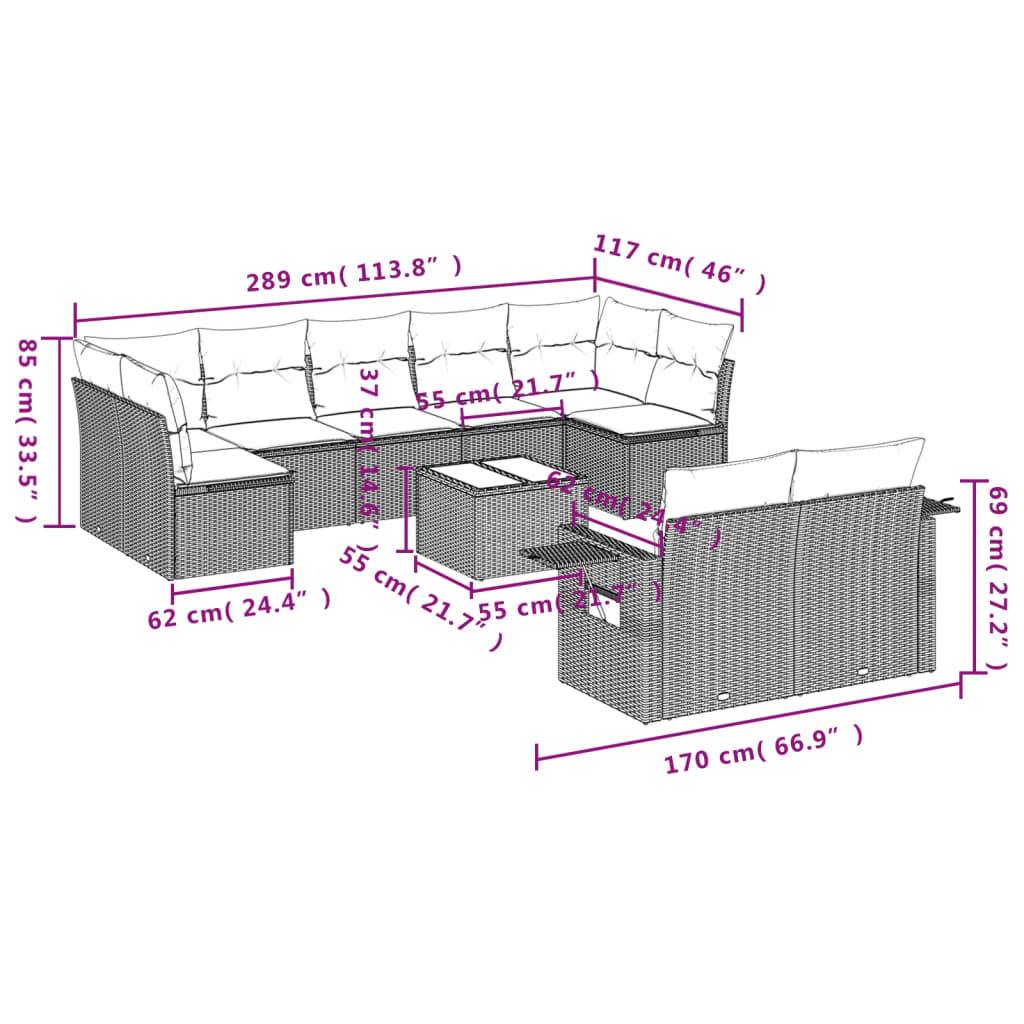 vidaXL 10-tlg. Garten-Sofagarnitur mit Kissen Braun Poly Rattan