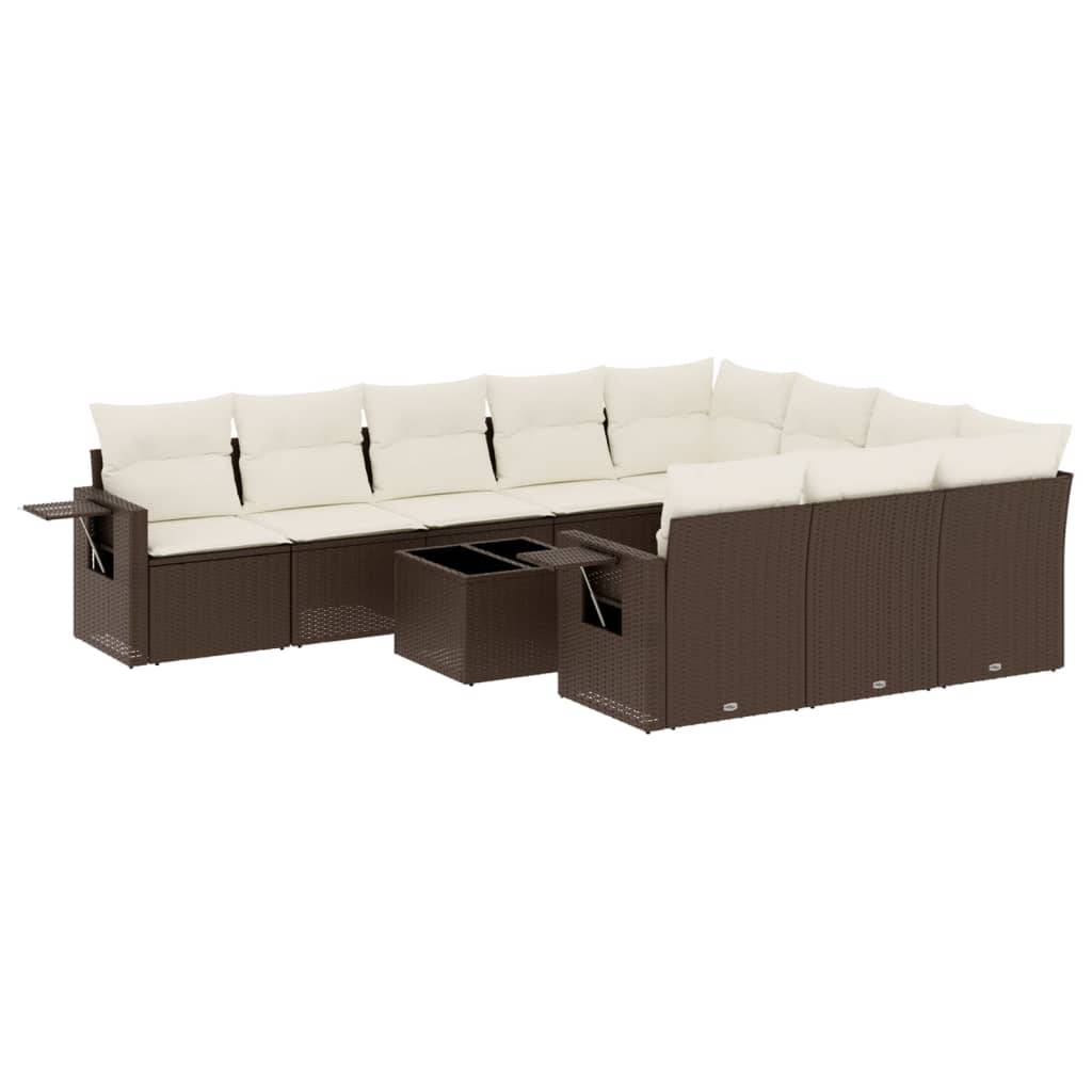 vidaXL 11-tlg. Garten-Sofagarnitur mit Kissen Braun Poly Rattan