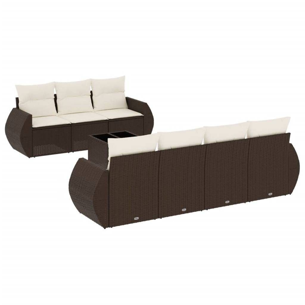 vidaXL 8-tlg. Garten-Sofagarnitur mit Kissen Braun Poly Rattan