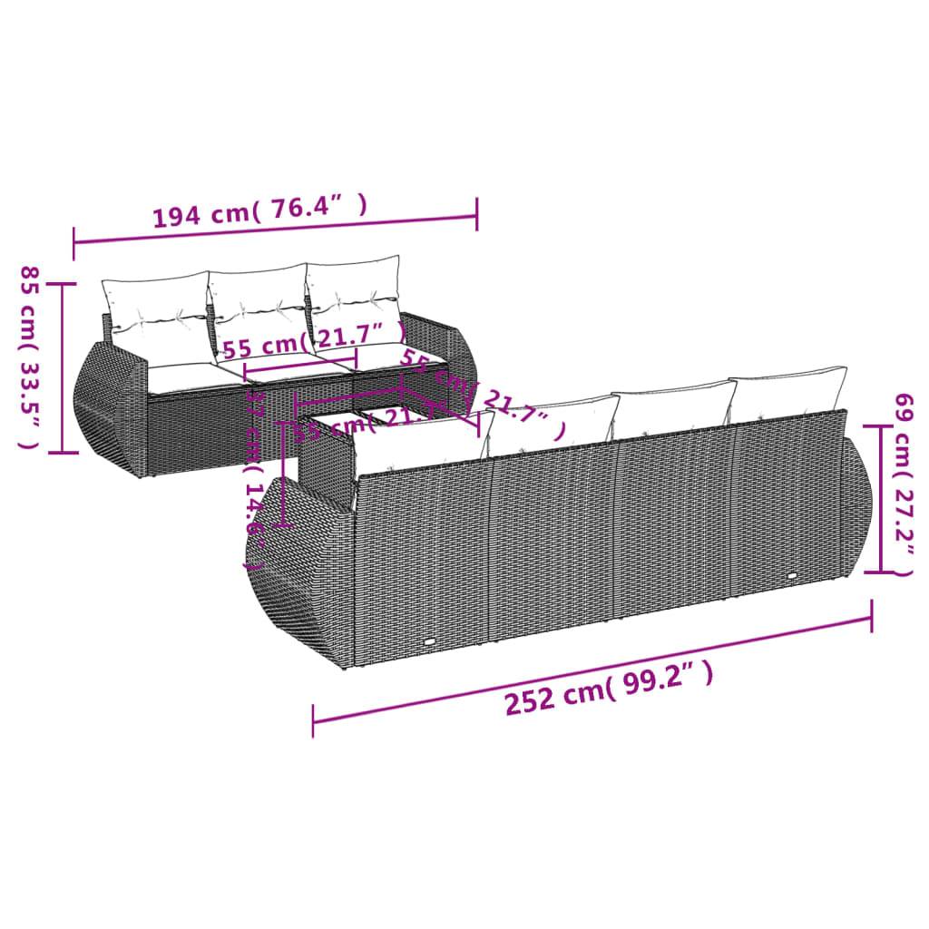 vidaXL 8-tlg. Garten-Sofagarnitur mit Kissen Braun Poly Rattan
