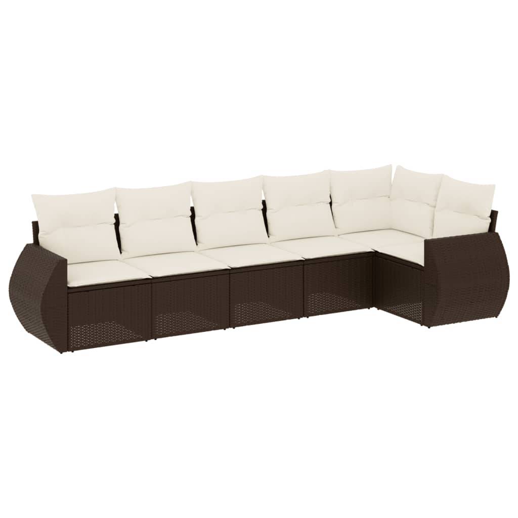 vidaXL 6-tlg. Garten-Sofagarnitur mit Kissen Braun Poly Rattan