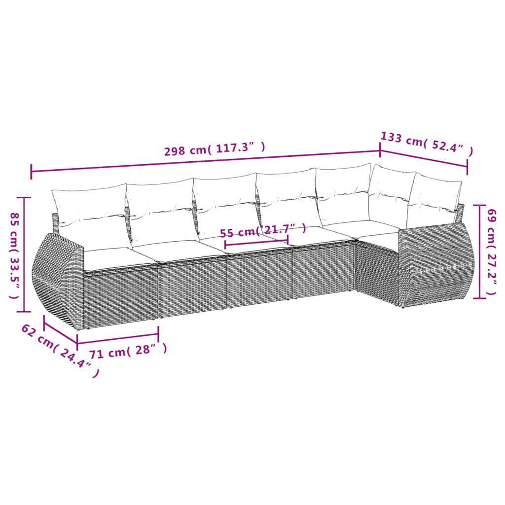 vidaXL 6-tlg. Garten-Sofagarnitur mit Kissen Braun Poly Rattan