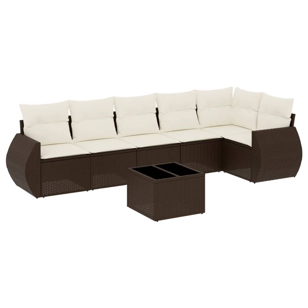 vidaXL 7-tlg. Garten-Sofagarnitur mit Kissen Braun Poly Rattan