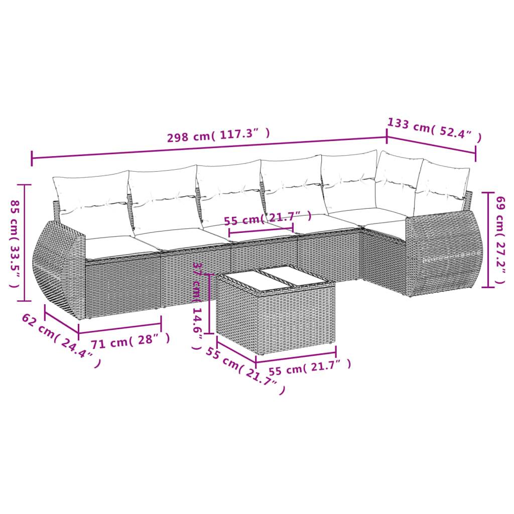 vidaXL 7-tlg. Garten-Sofagarnitur mit Kissen Braun Poly Rattan