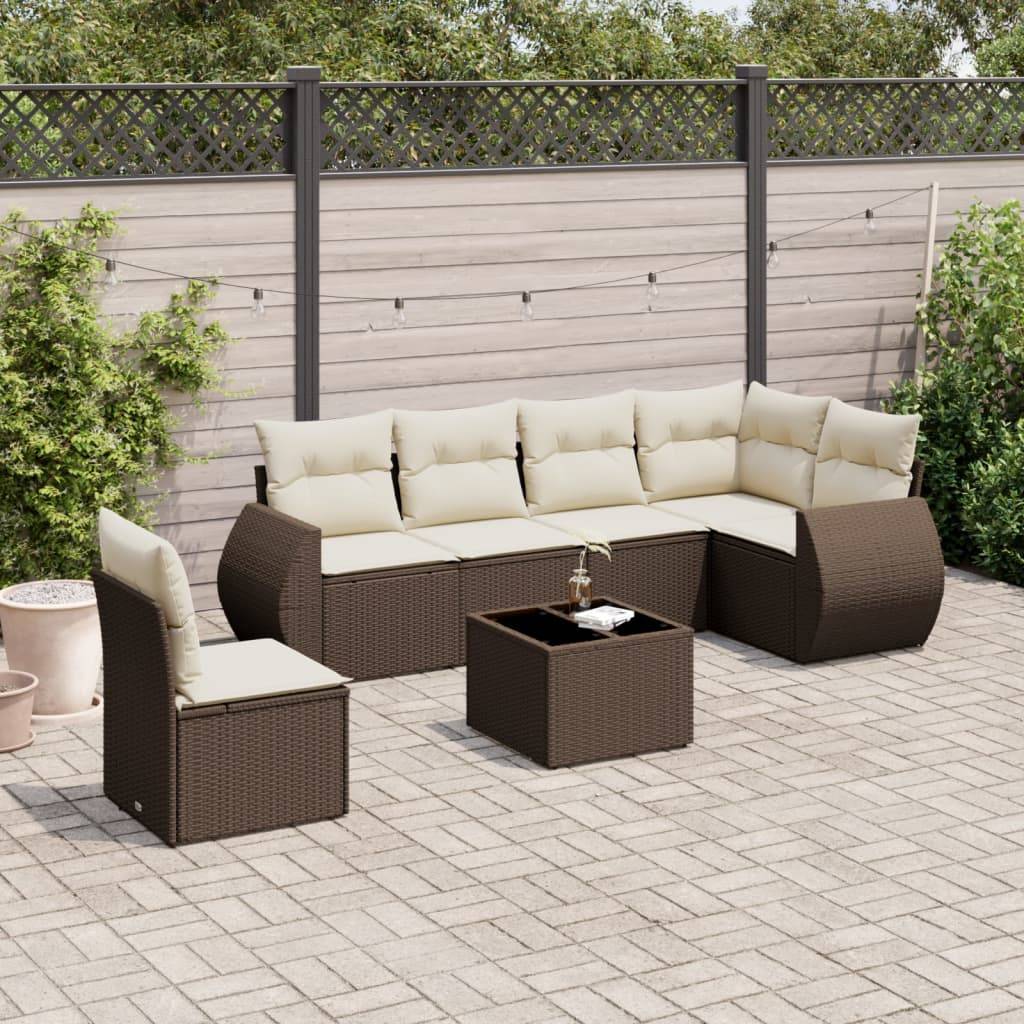 vidaXL 7-tlg. Garten-Sofagarnitur mit Kissen Braun Poly Rattan