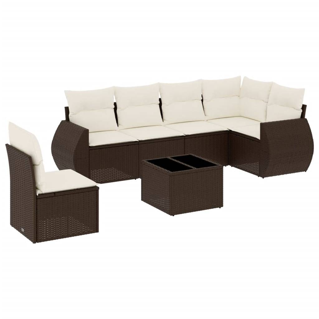 vidaXL 7-tlg. Garten-Sofagarnitur mit Kissen Braun Poly Rattan