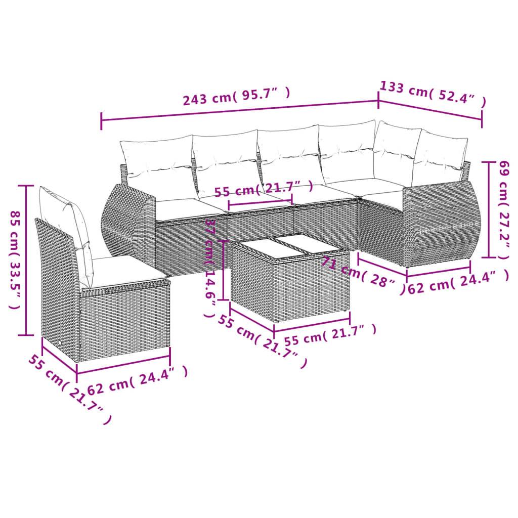 vidaXL 7-tlg. Garten-Sofagarnitur mit Kissen Braun Poly Rattan