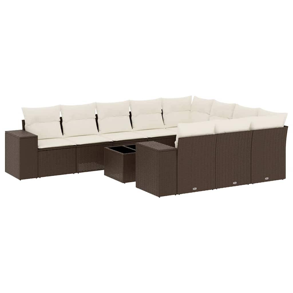 vidaXL 11-tlg. Garten-Sofagarnitur mit Kissen Braun Poly Rattan