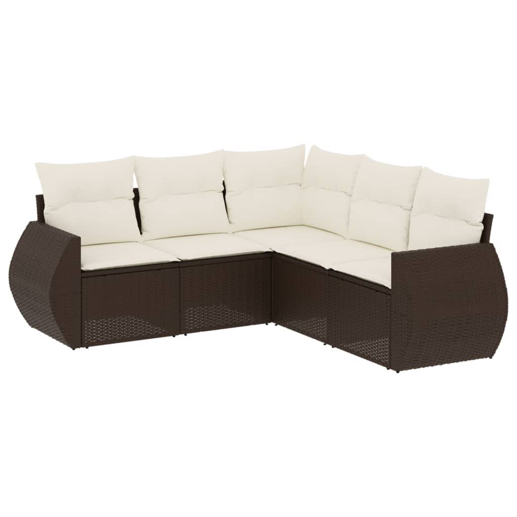 vidaXL 5-tlg. Garten-Sofagarnitur mit Kissen Braun Poly Rattan