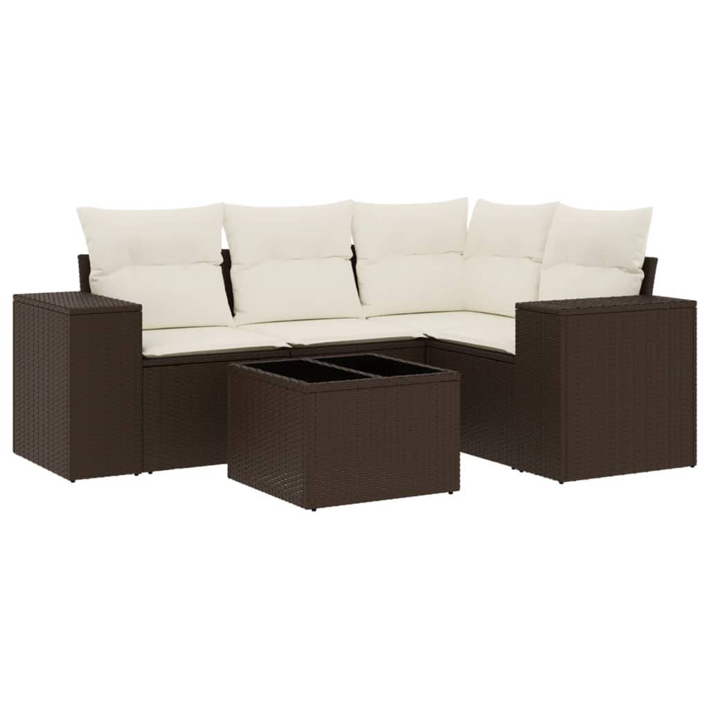 vidaXL 5-tlg. Garten-Sofagarnitur mit Kissen Braun Poly Rattan