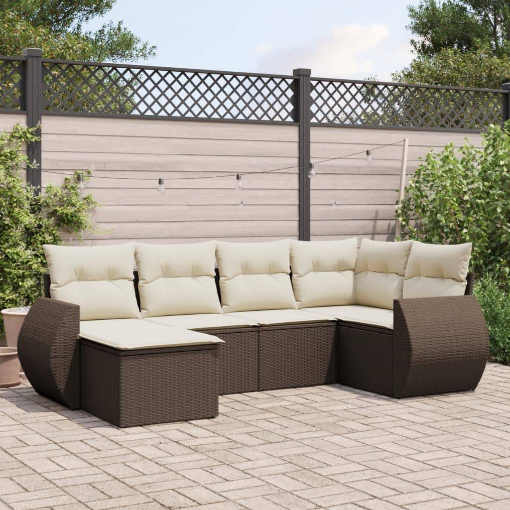 vidaXL 6-tlg. Garten-Sofagarnitur mit Kissen Braun Poly Rattan