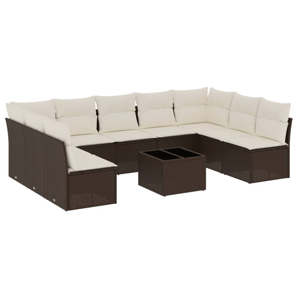 vidaXL 10-tlg. Garten-Sofagarnitur mit Kissen Braun Poly Rattan