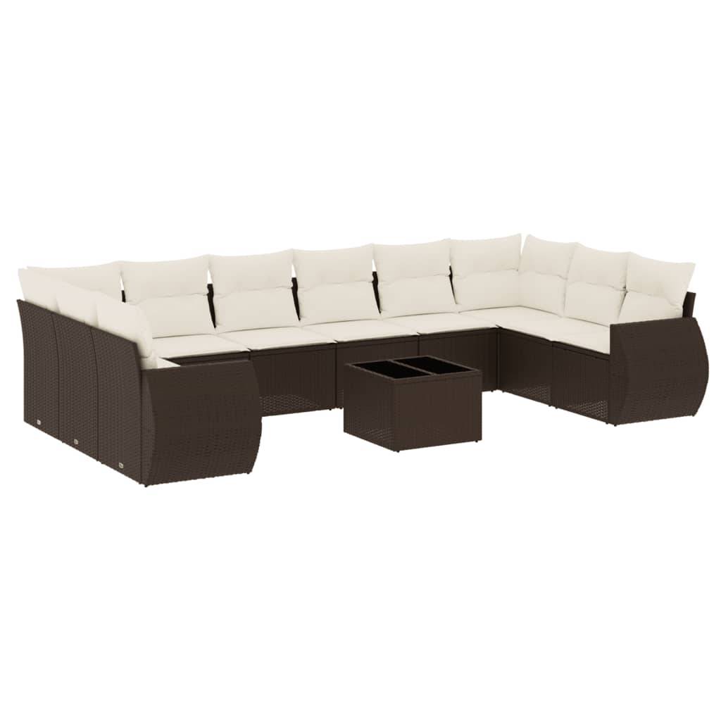 vidaXL 11-tlg. Garten-Sofagarnitur mit Kissen Braun Poly Rattan