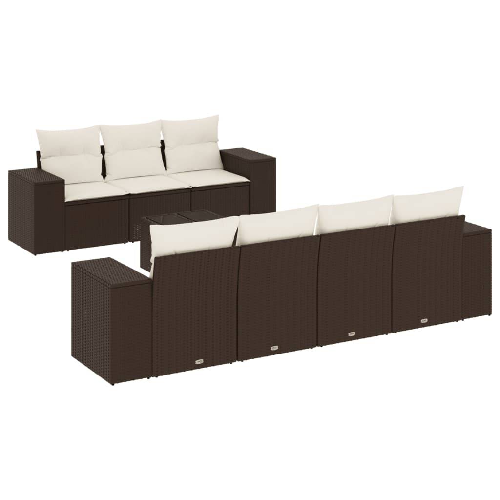 vidaXL 8-tlg. Garten-Sofagarnitur mit Kissen Braun Poly Rattan