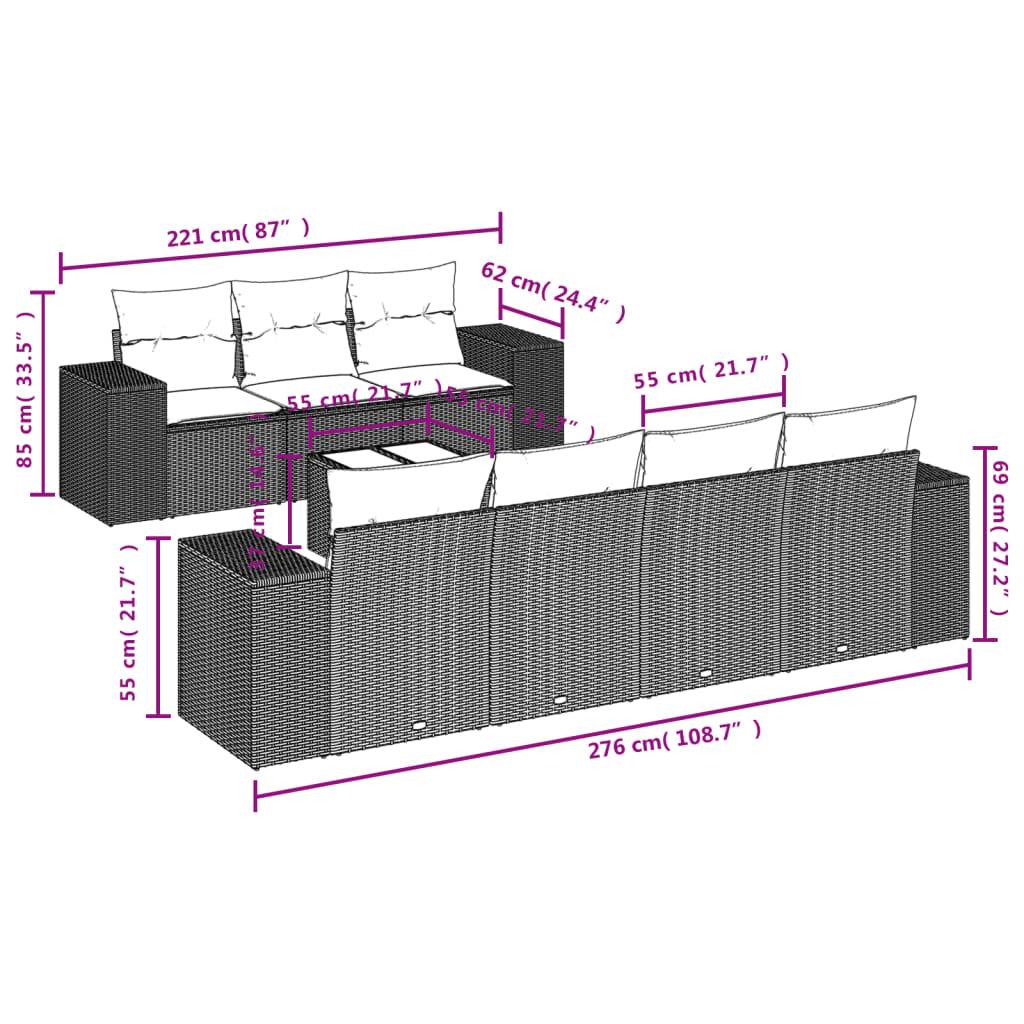 vidaXL 8-tlg. Garten-Sofagarnitur mit Kissen Braun Poly Rattan