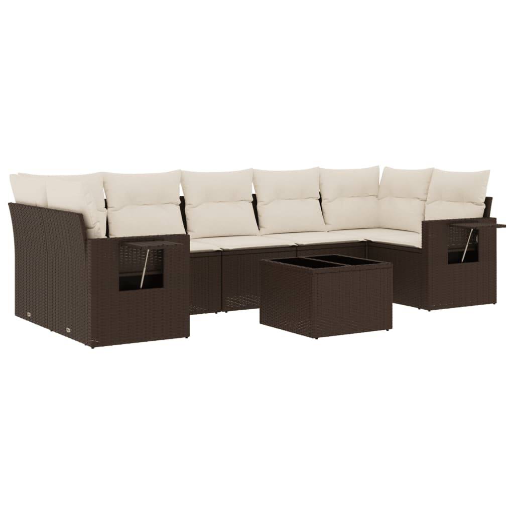 vidaXL 8-tlg. Garten-Sofagarnitur mit Kissen Braun Poly Rattan