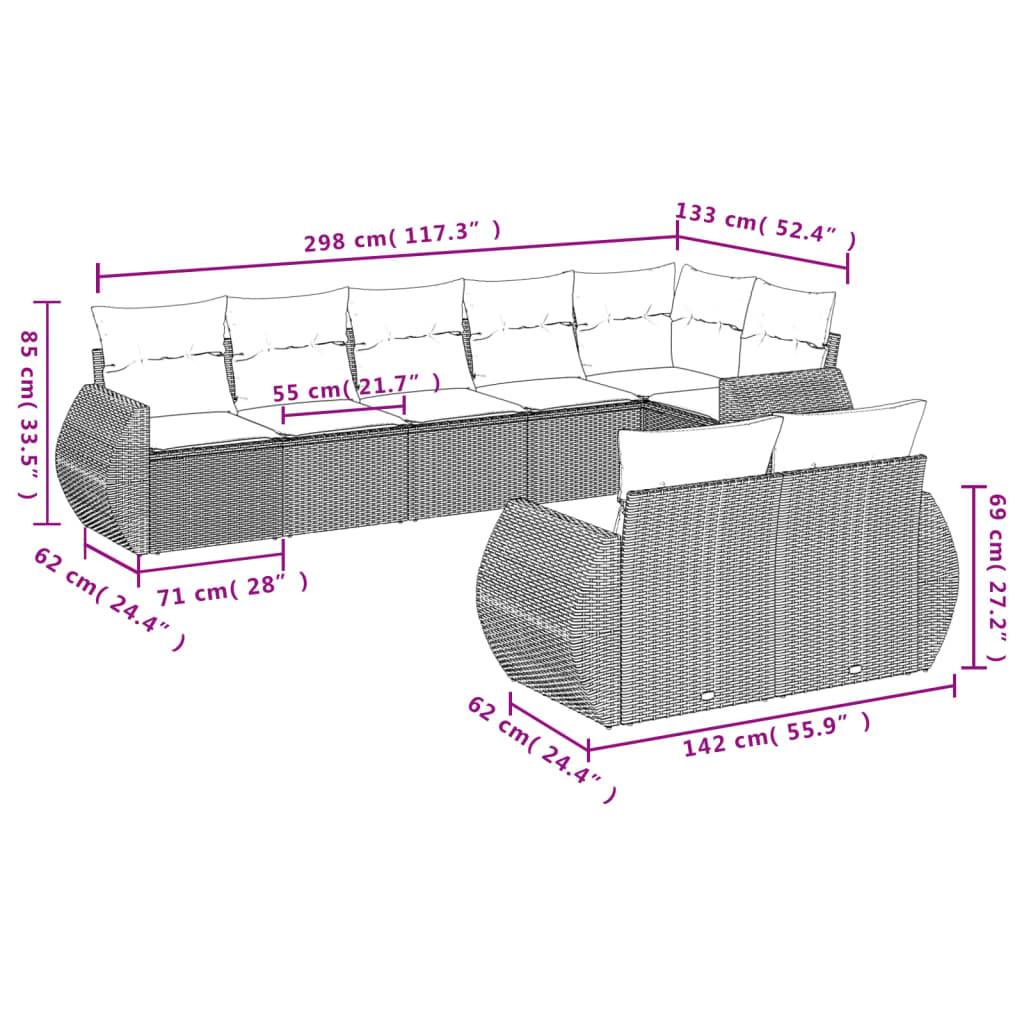 vidaXL 8-tlg. Garten-Sofagarnitur mit Kissen Braun Poly Rattan