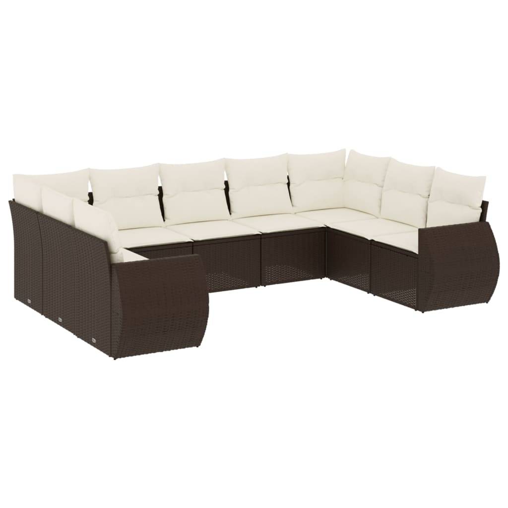 vidaXL 9-tlg. Garten-Sofagarnitur mit Kissen Braun Poly Rattan