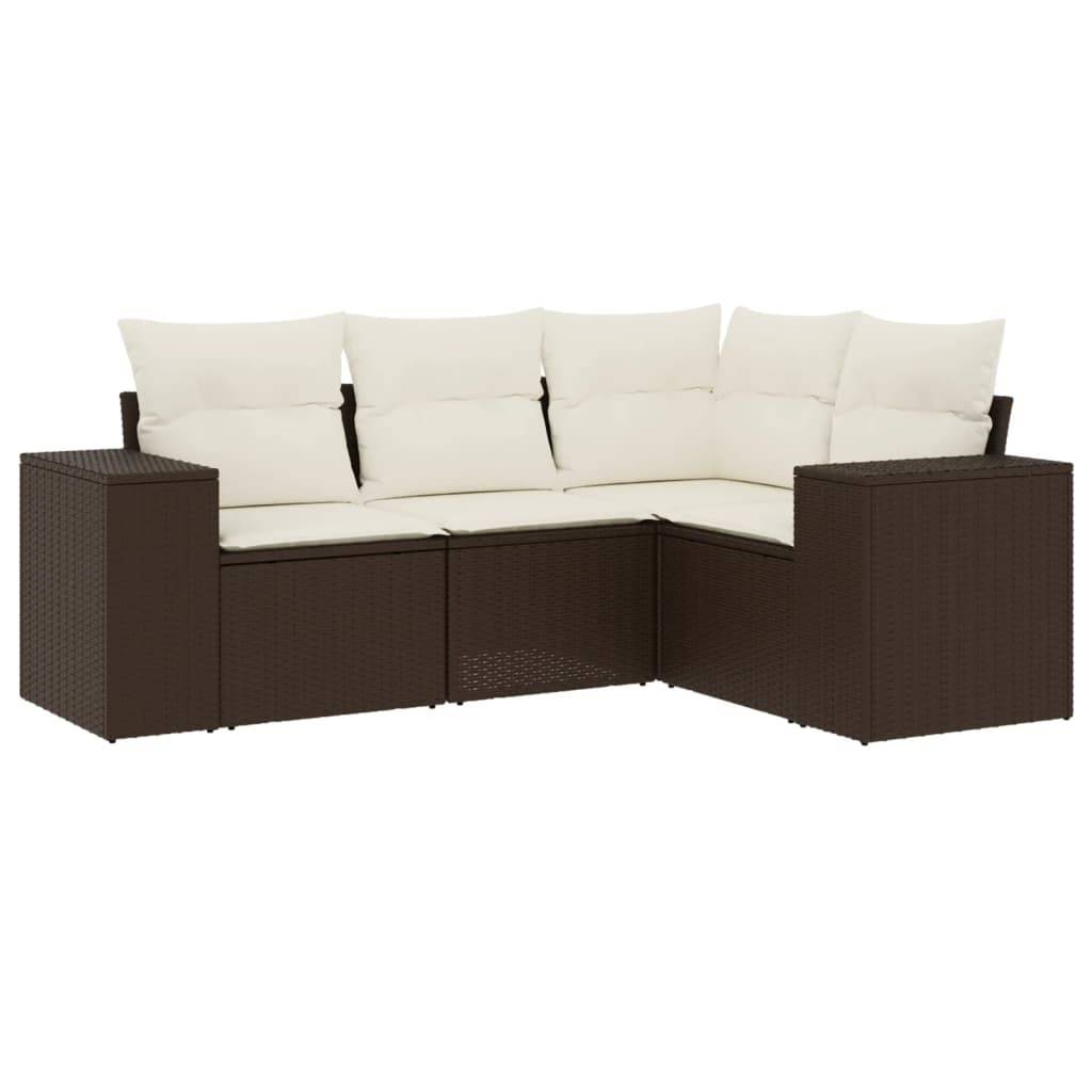 vidaXL 4-tlg. Garten-Sofagarnitur mit Kissen Braun Poly Rattan