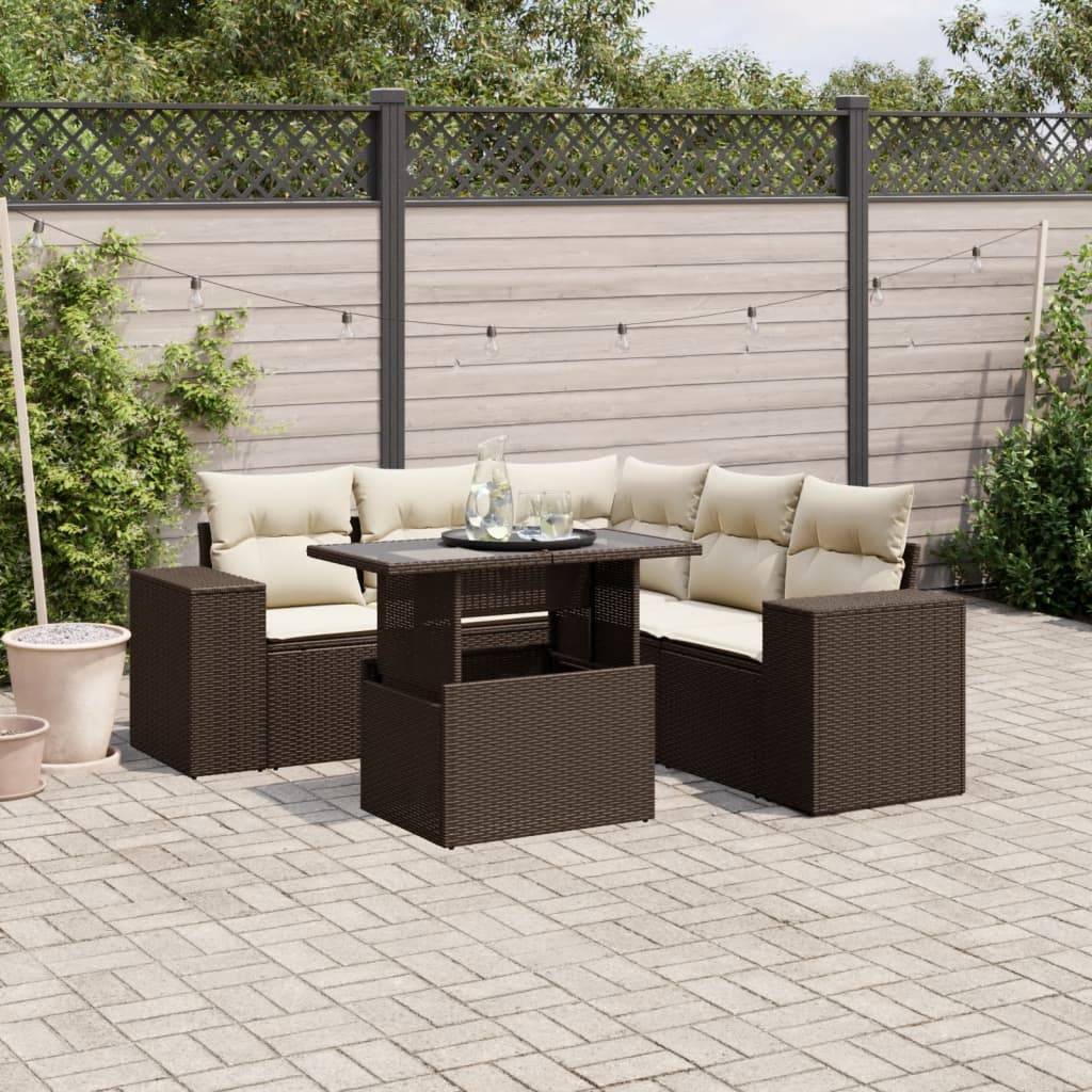 vidaXL 6-tlg. Garten-Sofagarnitur mit Kissen Braun Poly Rattan