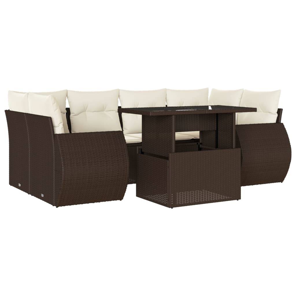 vidaXL 7-tlg. Garten-Sofagarnitur mit Kissen Braun Poly Rattan