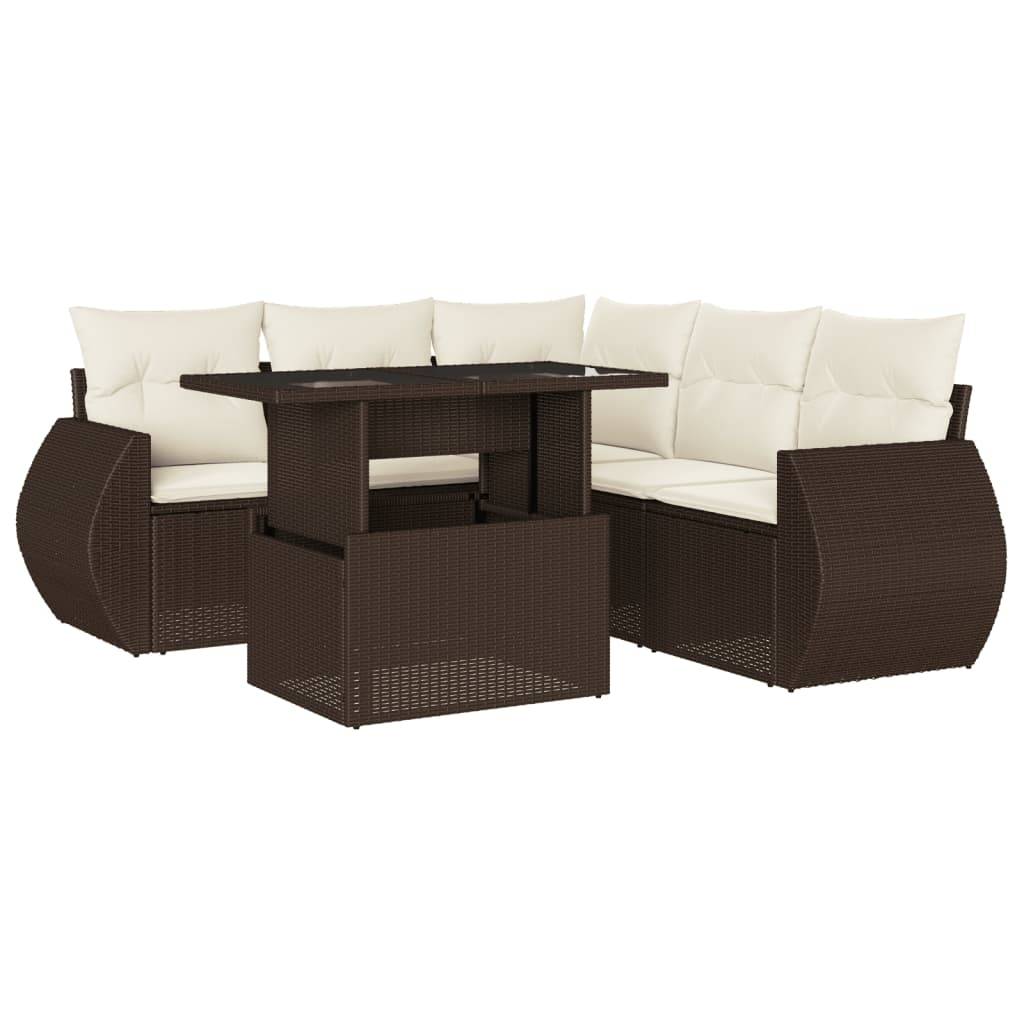 vidaXL 6-tlg. Garten-Sofagarnitur mit Kissen Braun Poly Rattan