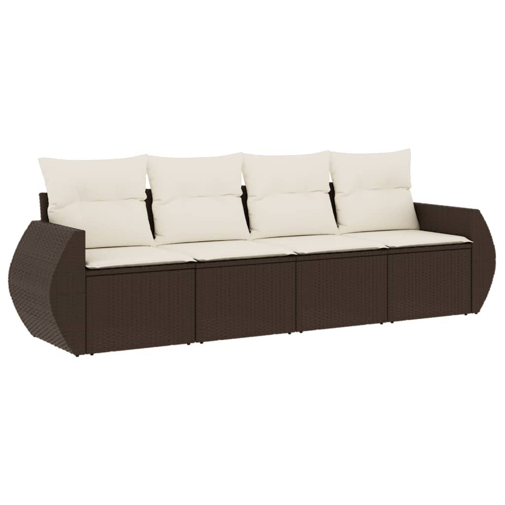 vidaXL 4-tlg. Garten-Sofagarnitur mit Kissen Braun Poly Rattan