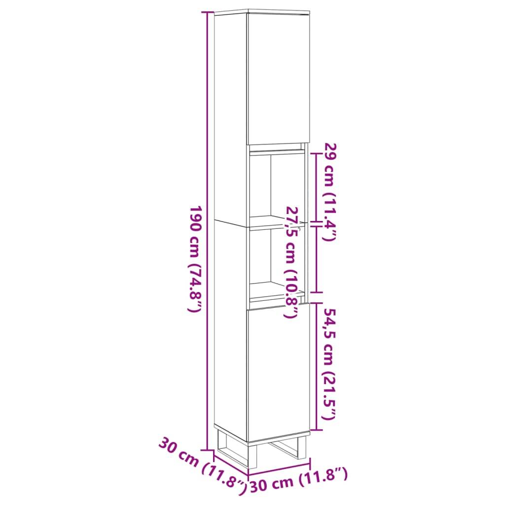 vidaXL Badschrank Artisan-Eiche 30x30x190 cm Holzwerkstoff