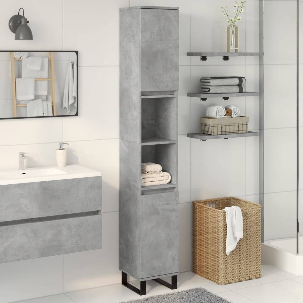vidaXL Badschrank Betongrau 30x30x190 cm Holzwerkstoff