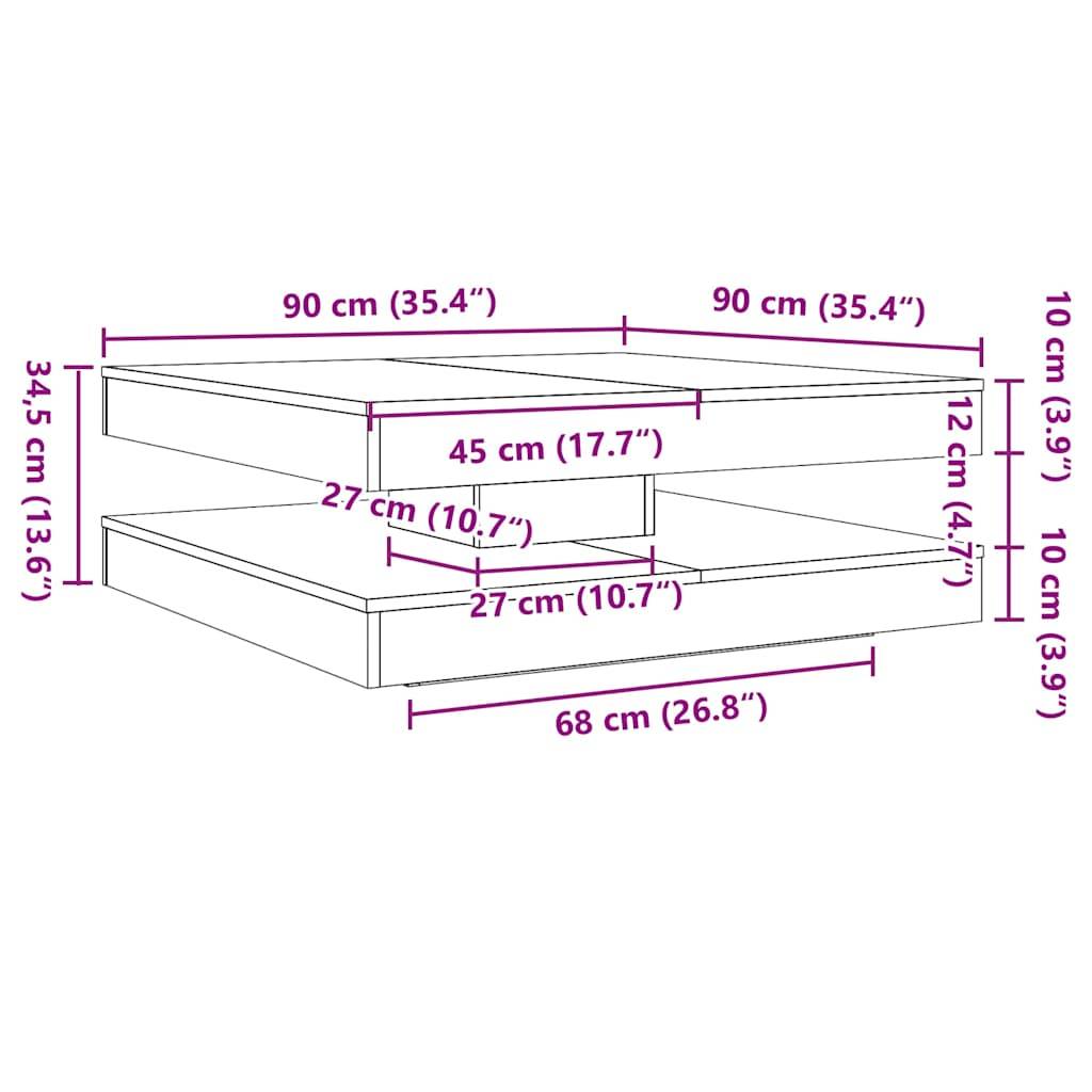 vidaXL Couchtisch 360-Grad Drehbar Schwarz Eichen-Optik 90x90x34,5 cm