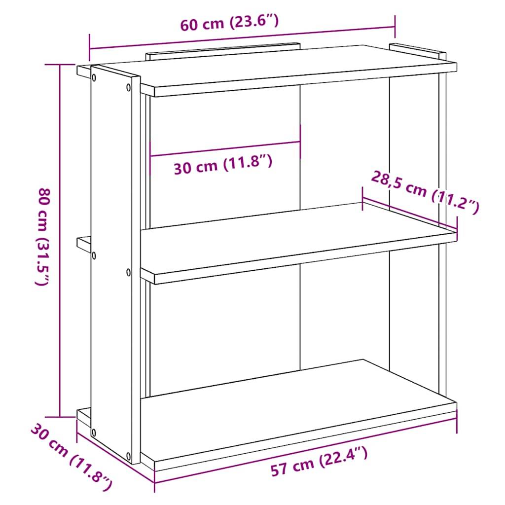 vidaXL Bücherregal 3 Böden Altholz-Optik 60x30x80 cm Holzwerkstoff