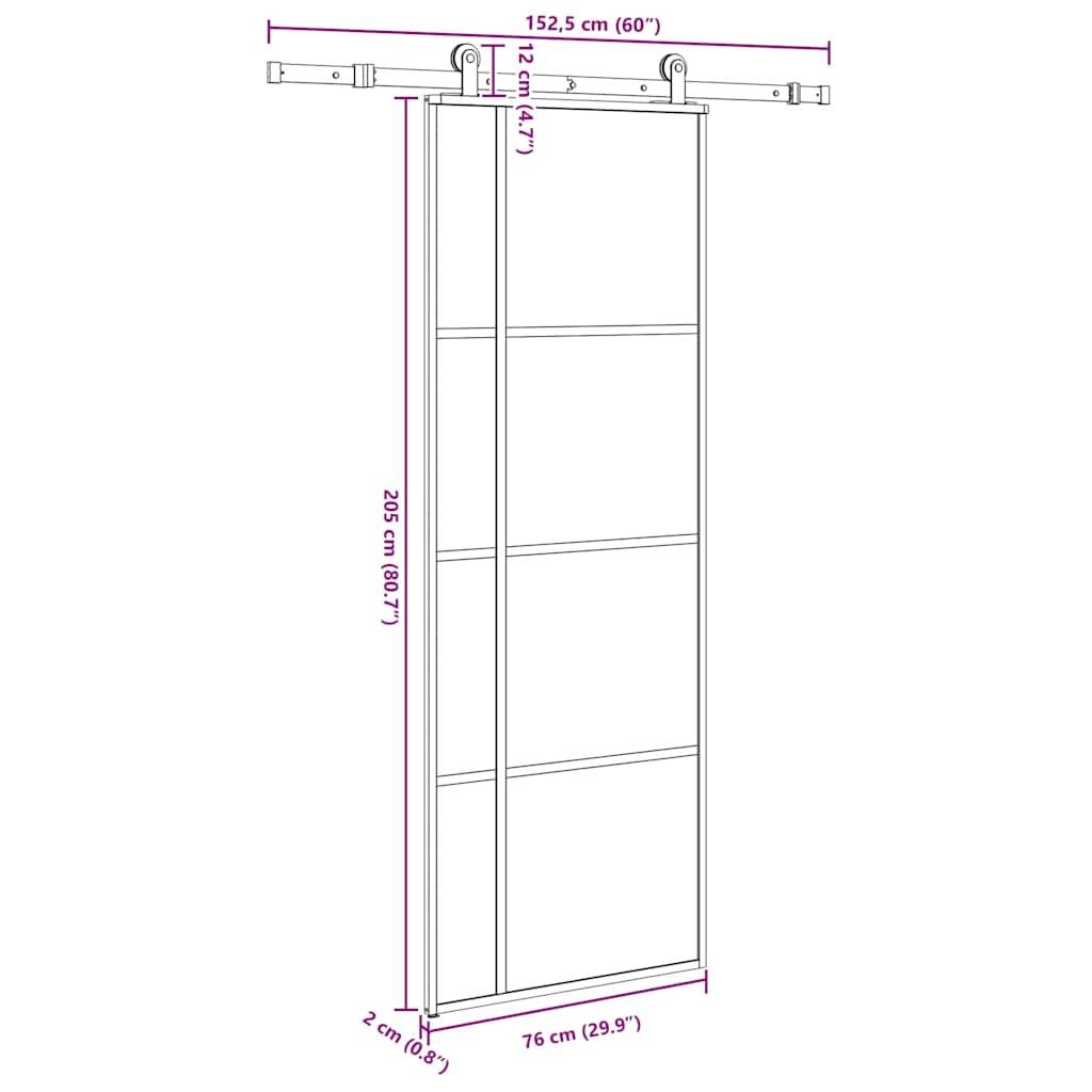 vidaXL Schiebetür mit Beschlag 76x205 cm ESG-Glas & Aluminium
