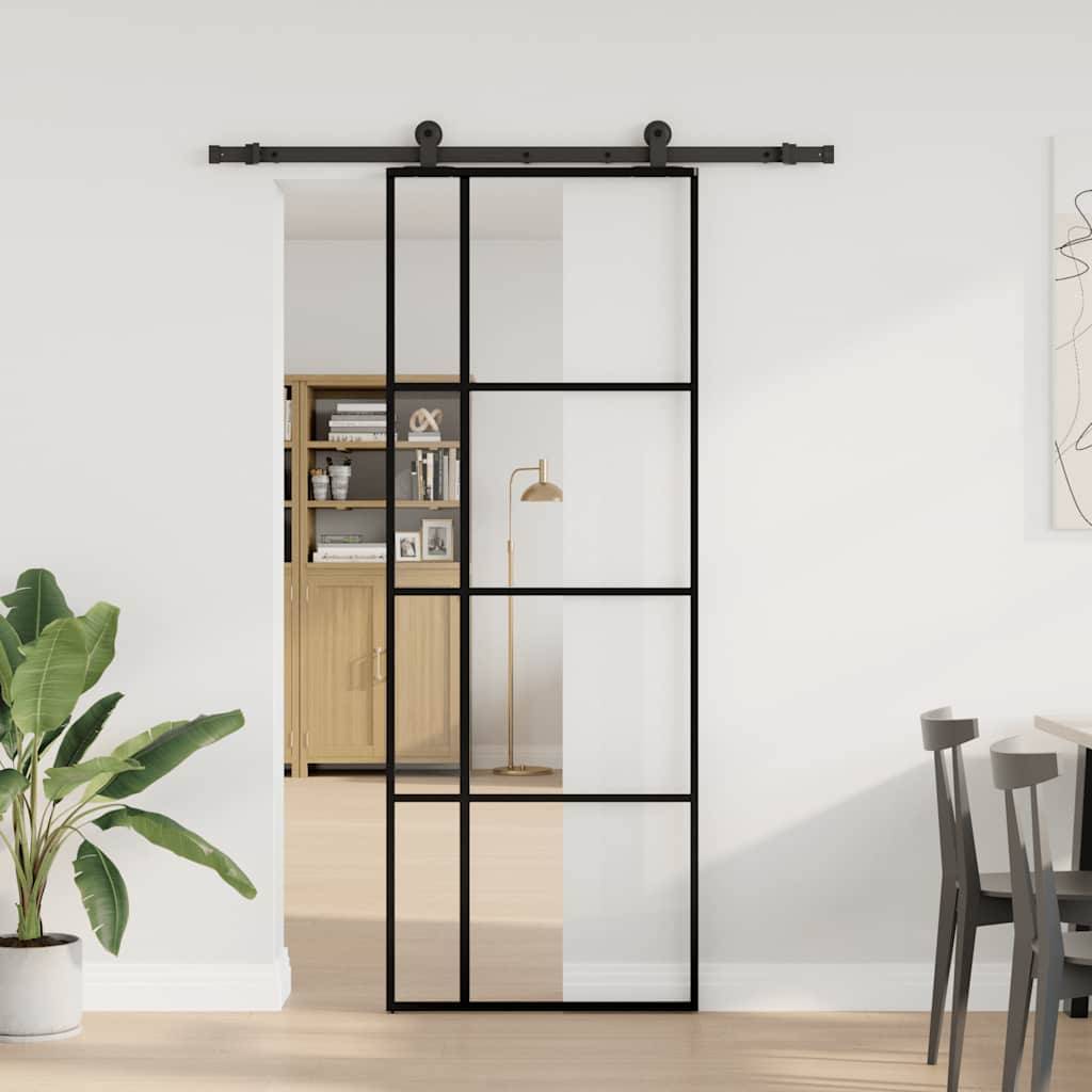 vidaXL Schiebetür mit Beschlag 76x205 cm ESG-Glas & Aluminium