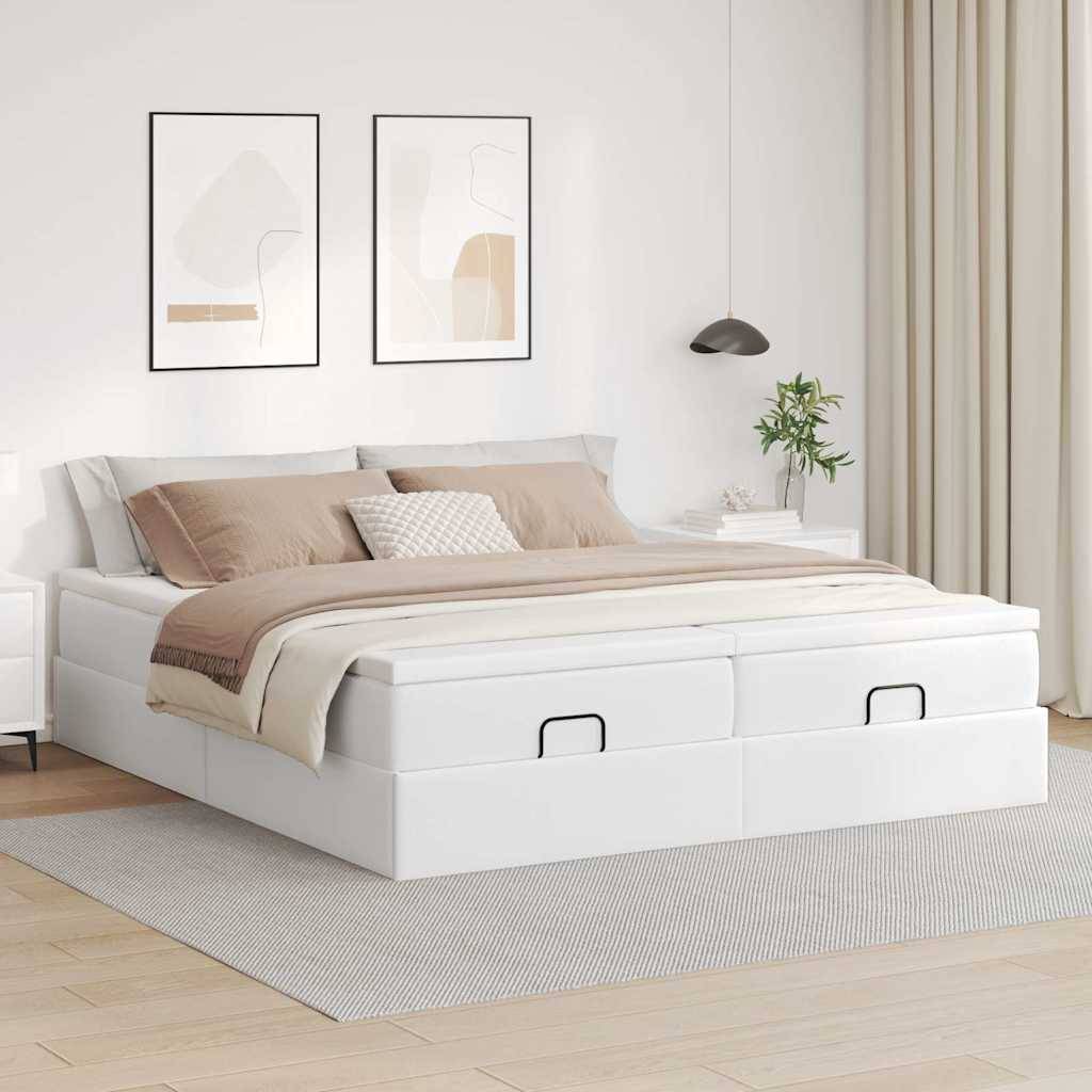 vidaXL Ottoman-Bett mit Matratzen Weiß 200x200 cm Kunstleder
