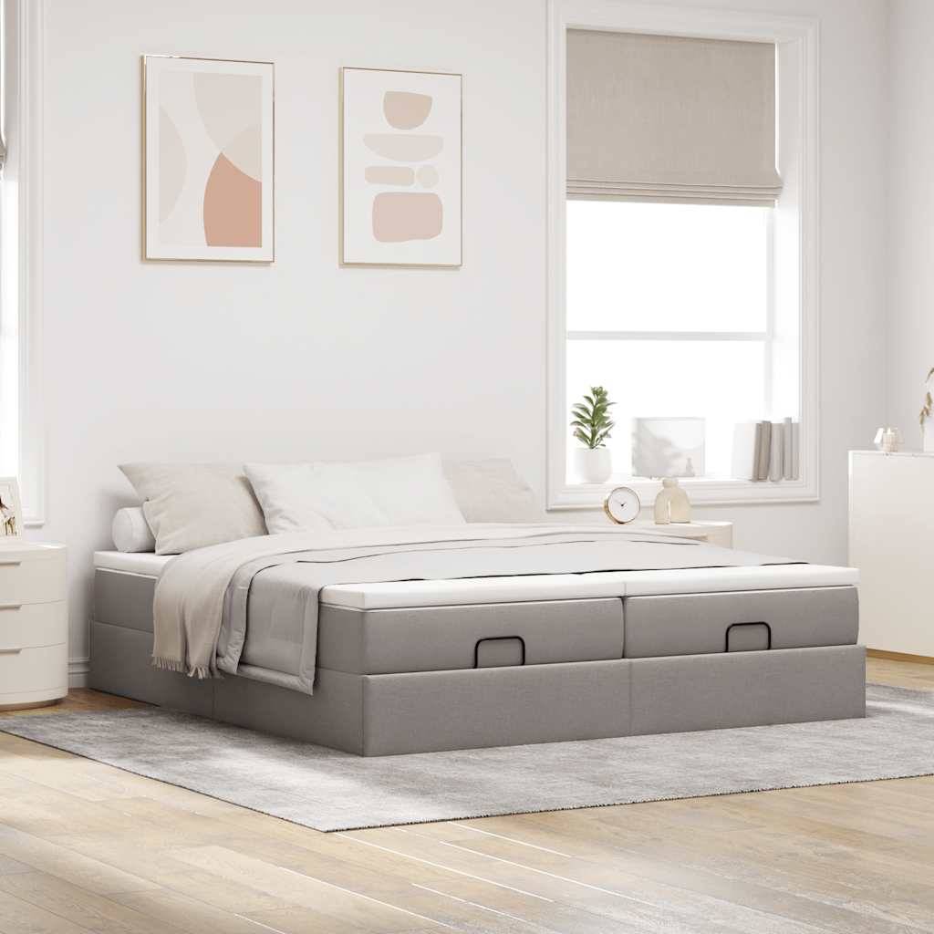 vidaXL Ottoman-Bett mit Matratzen Taupe 180x200 cm Stoff