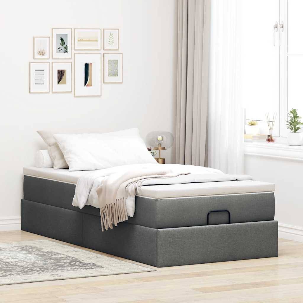 vidaXL Ottoman-Bett mit Matratze Dunkelgrau 90x190 cm Stoff