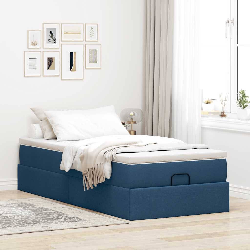 vidaXL Ottoman-Bett mit Matratze Blau 100x200 cm Stoff