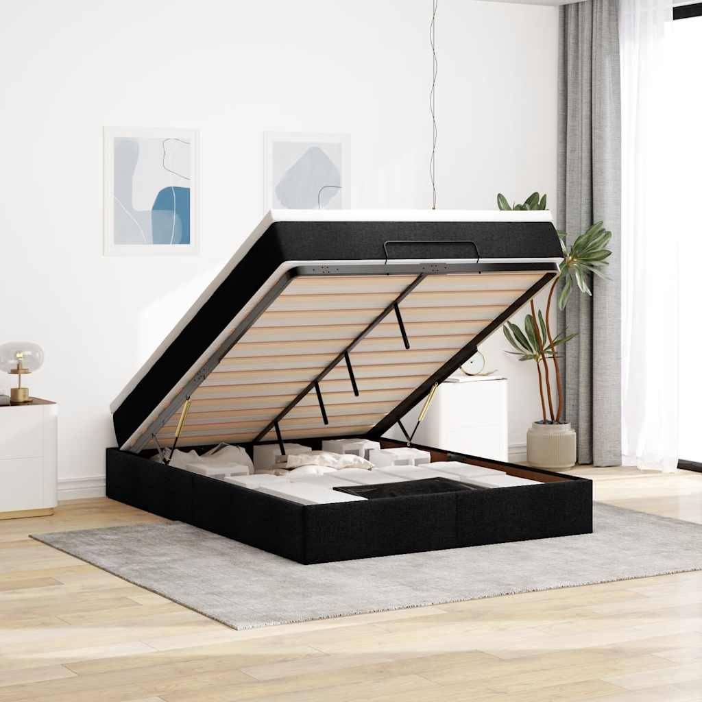 vidaXL Ottoman-Bett mit Matratze Schwarz 140x200 cm Stoff