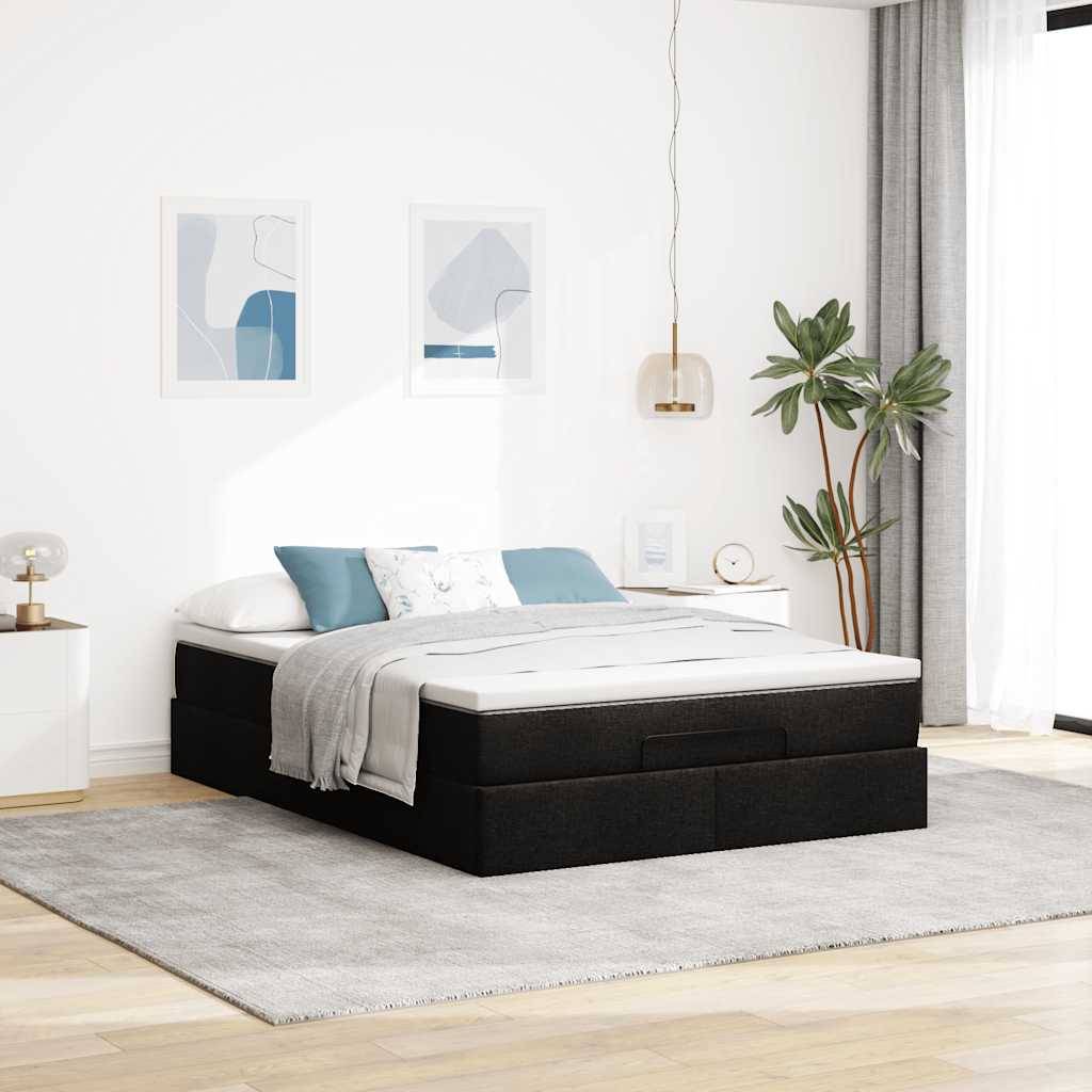 vidaXL Ottoman-Bett mit Matratze Schwarz 140x200 cm Stoff