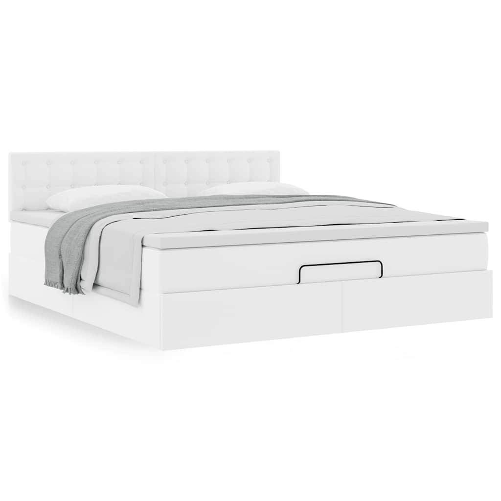 vidaXL Ottoman-Bett mit Matratze Weiß 160x200 cm Kunstleder