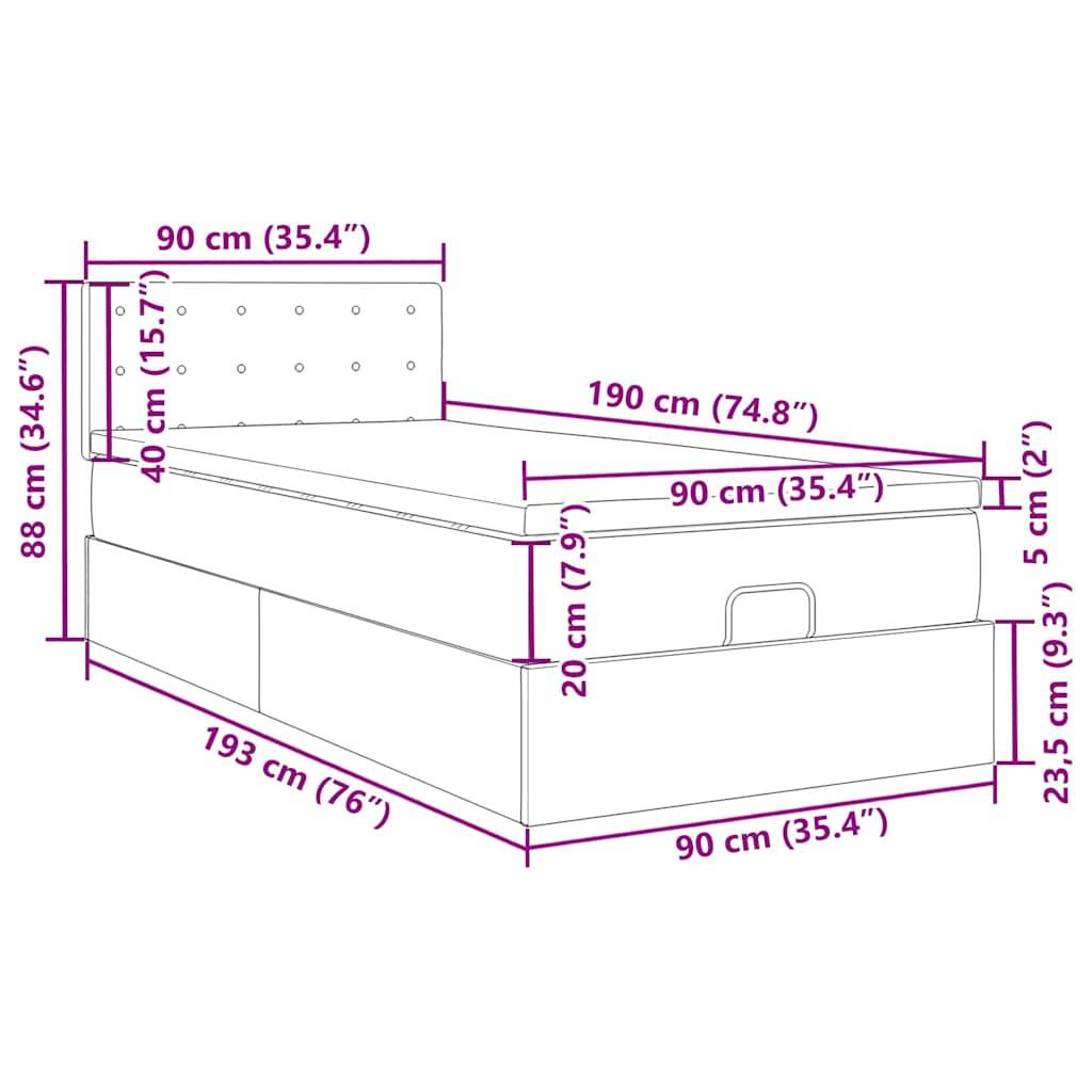 vidaXL Ottoman-Bett mit Matratze Creme 90x190 cm Stoff